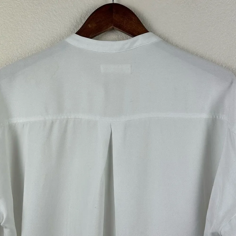 Lou & Grey Women's Size S Button Front Casual Blouse White Double Pockets Lyocel